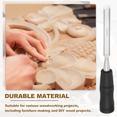 PATIKIL Wood Carving Chisel, 12 mm Professional Woodworking Hand Carving Tool with Steel End for Whittling, Detail Carving, DIY Crafts, Black/Silver - size: 12 mm