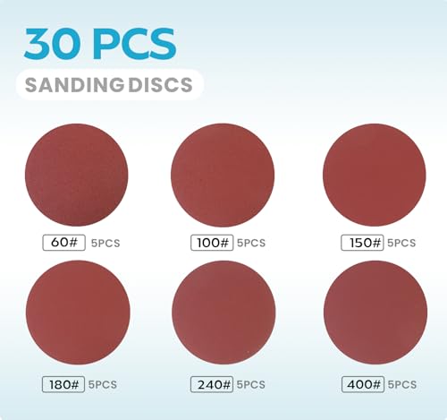 PSA Sanding Discs 8 Inch 30 PCS 60 100 150 180 240 400 Grit Aluminum Oxide Self Stick Adhesive Sanding Discs for Random Orbital Sander and Belt Disc Sander - style: 8 inch