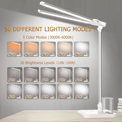 LED Desk Lamp for Home Office Desk Light Table Lamp 50 Lighting Modes Timer - color: Silver