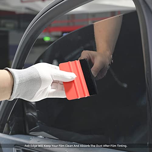 EHDIS 10pcs Vinyl Squeegee 4 Inch Car Vinyl Scraper Decal Applicator Window Tint Wallpaper Smoothing Tool with Black Fabric Felt Edge (Red) - color: Red
