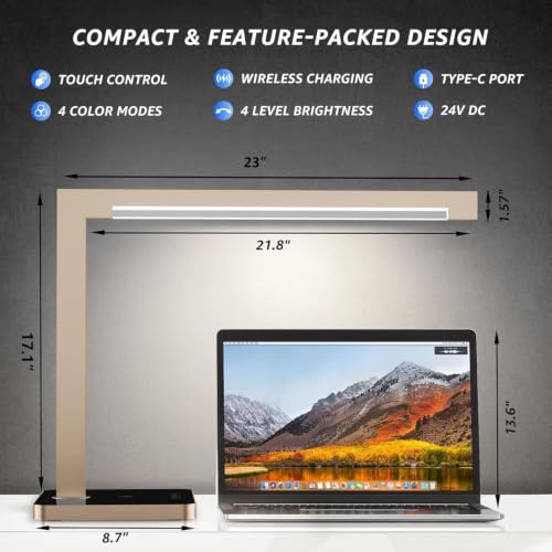 Dimmable Desk Lamp with Charging Station, 15W CCT Table Lamp - color: Golden
