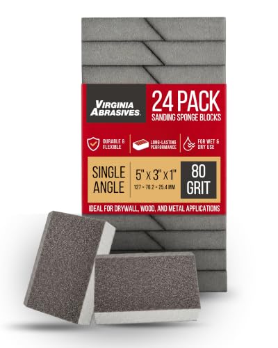 Sanding Sponge Blocks, Single Angle, 5" x 3" x 1", 80 Grit, Medium, 24 Pack - size: Single Angle, style: Medium Grit