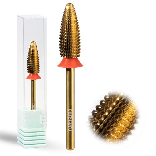 Curacoro Nail Drill Bits 3/32'' Typhoon Bits, 2 Way, Carbide Bit (Fine) - color: Yellow Titanium - Typhoon Bit, size: Fine