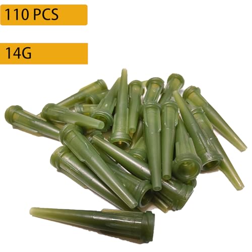 14GA Tip Tapered Plastic Dispensing Needles 110pcs Precision Glue Applicator Tips for Industrial, Craft DIY Projects Durable for Consistent Flow - size: 14GA