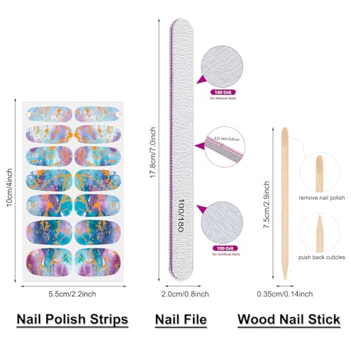 336PCS/24 Sheets Nail Polish Strips - Marble Gel Nail Stickers Full Nail Wraps UV Free | Easy to Stick | Adhesive Sticker Nails for Women with 1 File, 1 Cuticle Stick - color: Marble Series