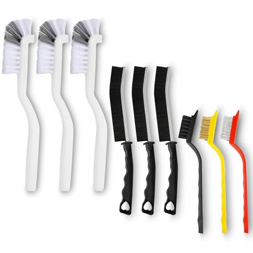 9 Pack Crevice Cleaning Brush Set, Hard Bristle Detail Brush Set for Deep Cleaning Kitchen, Bathroom, Grout, Sink, Bottle, Blender, Corners, Tight Spaces