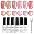 RARJSM Nude Glitter Cat Eye Gel Nail Polish Set 6Pcs Ceramics Pink Light Purple Brown Velvet Shimmer Smoothie Cateye Gel Polish with Magnetic Stick UV LED Curing Require Home Salon Nail Design - color: Nude Ceramic Cat Eye Set