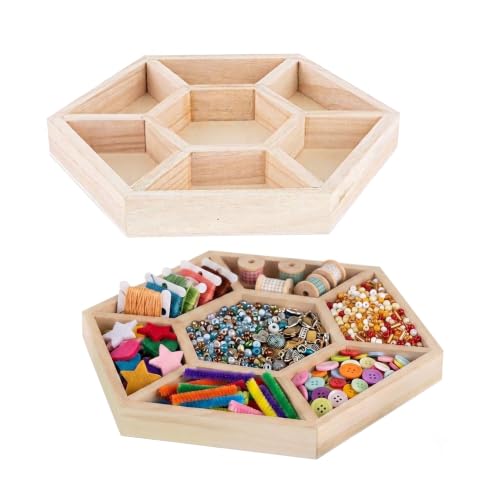 Hammont 7-Section Hexagon Wooden Serving Tray – 2-Pack 10.5" Platter - style: Hexagon Tray - Large