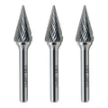LU&MN SM-5 Tungsten Carbide Burr, Double Cut, 1/2" Head, 1/4" Shank, 3 Pcs - style: SM-5,3PCS