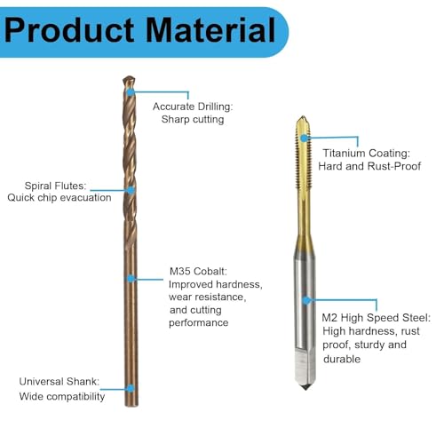 8Pcs Metric Tap & Drill Bit Set,M3×0.5 Spiral Point Thread Tap ﻿