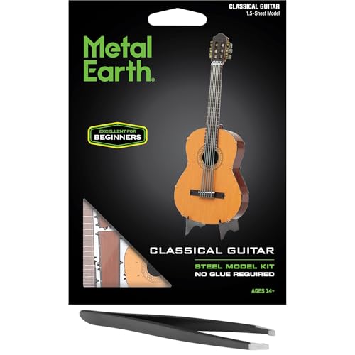 Fascinations Metal Earth Classical Guitar 3D Metal Model Kit Bundle with Tweezers