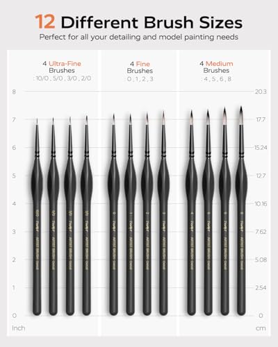 Miniature Paint Brushes 12 PCS, Fine Tip Model Paint Brushes, Black - color: Black Gold