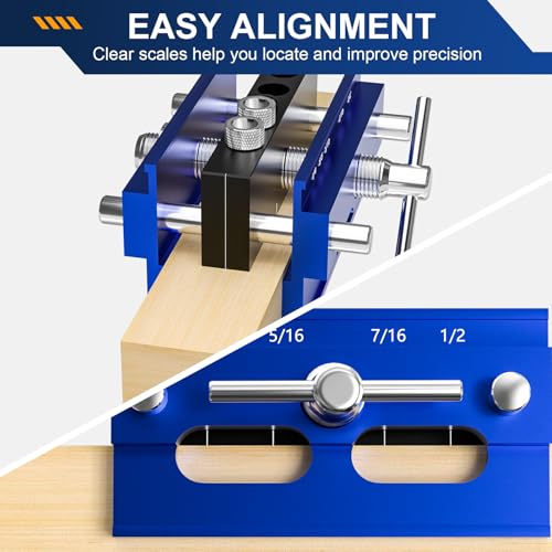 Beaiguna Self Centering Dowel Jig Kit, Drill Guide Jig Block for Straight Holes with 6PCS Drill Bushings, Premium Self Centering Doweling Jig Kit for Woodworking, Adjustable Width Biscuit Joiner Tool