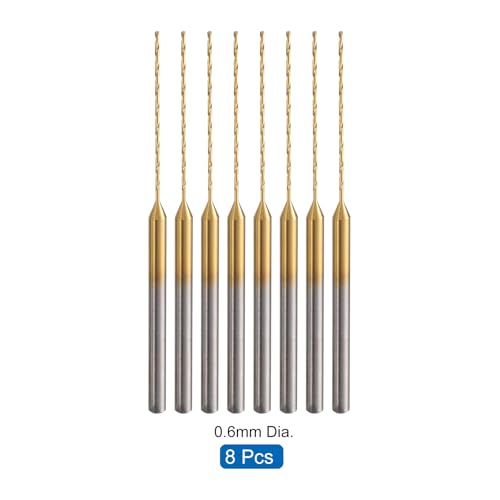 uxcell 8Pcs 0.6mm Mini Twist Drill Bit, Micro Engraving Drill Bits High-Speed Steel 2.35mm Shank Titanium Coated for DIY Resin, Amber and Wood - size: 0.6mm