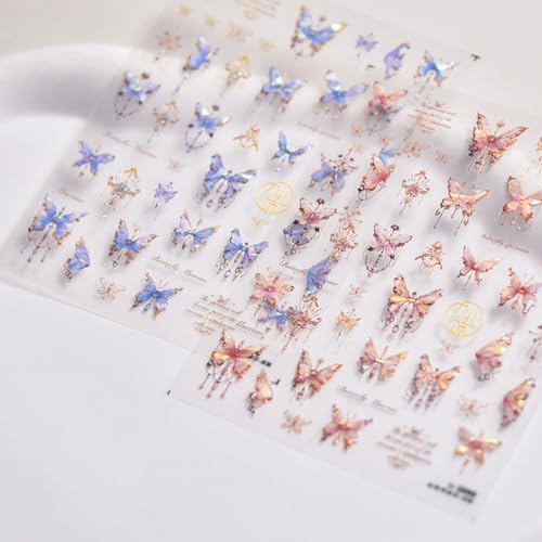 Butterfly Nail Art Stickers Decals 5D Butterfly Nail Stickers Pink Seashell 5D Embossed Shinny Butterflies Nails Design Decals Butterflies Stickers for Women DIY Manicure Nails Art Decorations - style: pink butterfly