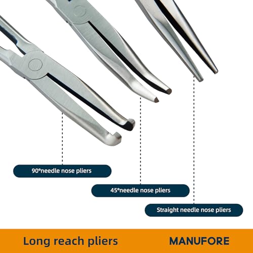 MANUFORE 11-Inch Long Reach Needle Nose Pliers, Straight, 45° & 90° Bent - style: 3PCS