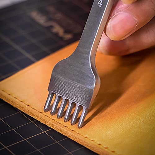 WUTA Leather Hole Punch Tool Pricking Iron Hole Puncher 5mm 1/2/4/6 Prong Tooth Lacing Diamond Stitching Chisel Set for DIY Leather Craft Kits (Silver) - color: Silver, size: 1nd 5mm 1/2/4/6