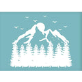 1Pc Self-Adhesive Silk Screen Printing Stencil, Sky Blue Mountain Pattern Mesh Transfers Stencils, Reusable Washable Stencils for Fabric Home Decor Art Crafts T-Shirt, 7.68x5.51inch