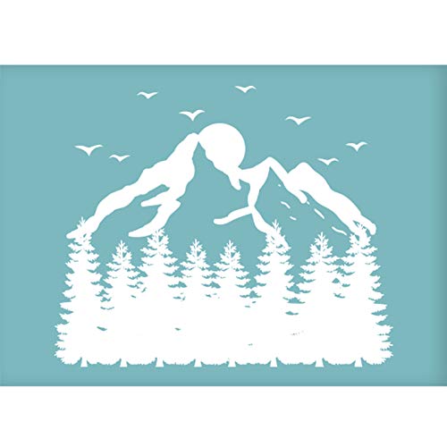 1Pc Self-Adhesive Silk Screen Printing Stencil, Sky Blue Mountain Pattern Mesh Transfers Stencils, Reusable Washable Stencils for Fabric Home Decor Art Crafts T-Shirt, 7.68x5.51inch