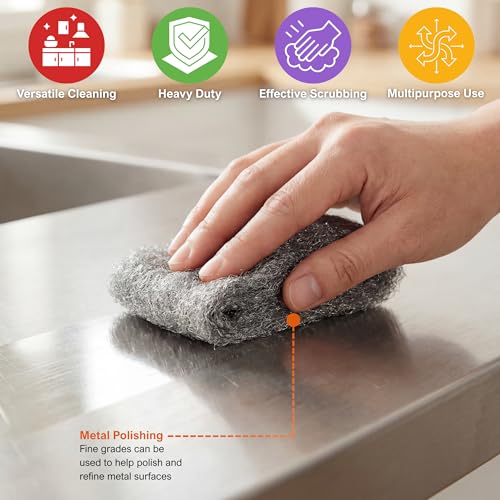 PAMI #0 Medium Fine Steel Wool Scrubber Pads,Reusable,Non-Scratch,8-Pack - style: #0 - Medium Fine