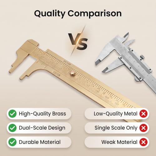 Sliding Gauge Vernier Caliper Ruler, Scale Vernier Caliper Solid Brass Sliding Gauge, mm/inch Handy Sliding Gauge Ruler Measuring Tool, Vernier Gauge Millimeters Tool for(Double