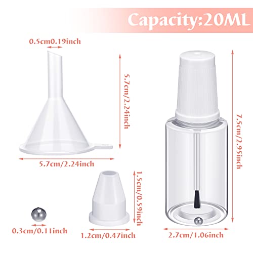 Irenare 10 Pcs Refillable Empty Nail Polish Bottles with Brush Mixing Marble Conservation Insert and Brush Top Plastic Nail Polish Container, Clear (20 ml) - size: 20 ml
