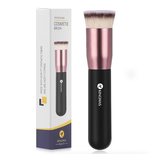KINGMAS Flat Top Foundation Brush, Premium Kabuki Makeup Brush for Liquid, Blending, Cream, Powder,Blush Buffing Stippling Face Makeup Tools (Black, A (Flat Top)) - size: 1 Count (Pack of 1), style: A (Flat Top)
