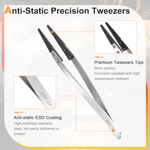 HARFINGTON ESD-2A Tweezers 5.1" Length Precision Anti-Static Pointed Tip - size: 5.1" Length, style: ESD-2A with 7A Model Replacement Tip
