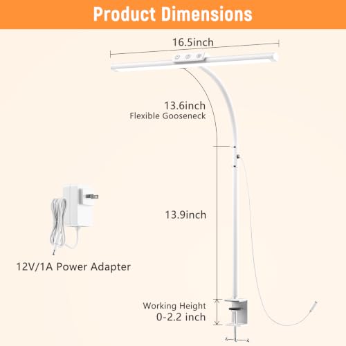 LED Desk Lamp for Home Office, Flexible Gooseneck Desk Lamp with Clamp - color: White