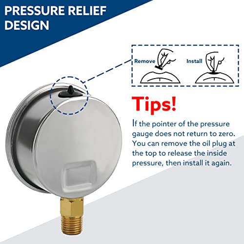 SENCTRL 0-160 Psi Liquid Filled Air Pressure Gauge, 1/4" NPT Lower Mount - size: 0-160 Psi, style: Lower Mount
