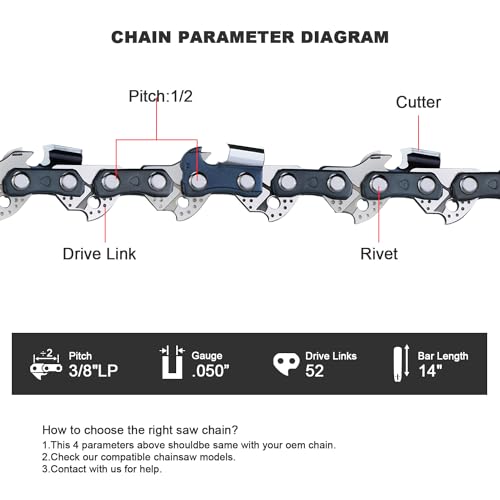 3-Pack 14 Inch Chainsaw Chain 3/8"LP .050" 52 DL - size: 14" 52DL 3/8"LP .050" ×3 Pack