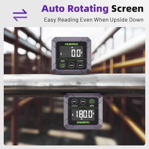 Huepar Professional Digital Angle Finder Magnetic for Table Saw Blade, Woodworking, Bend Pipes Etc., Fathers Day Dad Gifts, ±0.1° Accuracy Inclinometer, 0-90 or 0-180 Angle Gauge, VA LCD Display