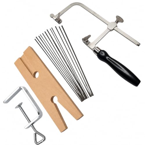 Adjustable Jewelers Saw Kit with 144 Blades and V-Slot Bench Pin with Clamp