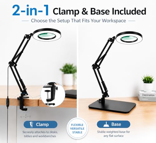 12X Magnifying Lamp with Light, 2-in-1 Clamp Desk LED Magnifier - size: 5 Inches - 12X