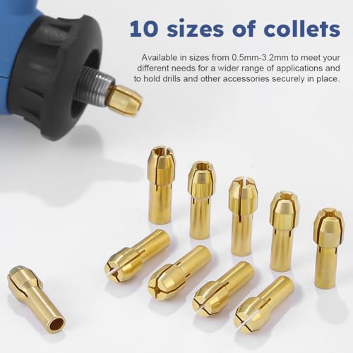 EMVANV 28pcs/set Drill Chuck Collet for Dremel, 1/32 To 1/8inch Drill Chuck Collet Set, with 2pcs British 4486 3-jaw chuck, Chuck Shank Rotary Tool Quick Change Adapter