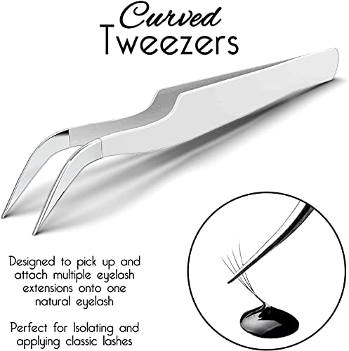 Eyelash Extension Tweezers for Classic & Volume Lashes, 2-Pack, White - color: White