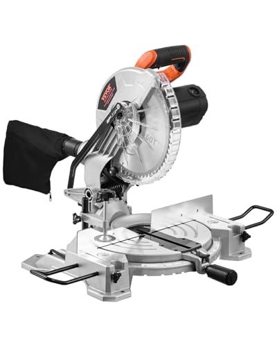 VEVOR Compound Miter Saw, 10-Inch Blade, 15 Amp Motor, 60-Tooth, Corded Single Bevel 0-45°, LED Precision Alignment, Angle Adjustable, Lightweight Cast Aluminum Base, for Wood, Composite Decking - size: 10“
