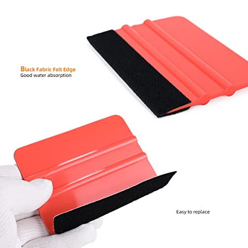 EHDIS 10pcs Vinyl Squeegee 4 Inch Car Vinyl Scraper Decal Applicator Window Tint Wallpaper Smoothing Tool with Black Fabric Felt Edge (Red) - color: Red
