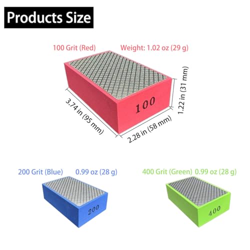 6PCS Diamond Polishing Pads Sanding Blocks 100x2/200x2/400x2 Multi-Grit Dry/Wet Hand Diamond Sanding Pads Kit for Grinding Ceramic Tile Glass Stone Metal Wood - style: 6PCS-3