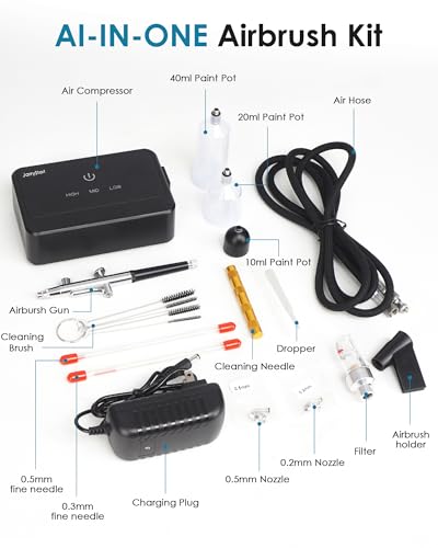 Airbrush Kit with Air Compressor, Intuitive 50 PSI High Pressure Air Brush with 0.2/0.3/0.5mm Nozzles & Cleaning Sets, Perfect for Modeling, Painting, Nails, Makeup, Cake Decorating