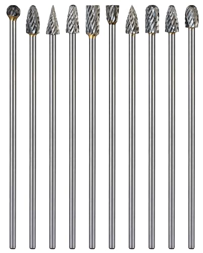 Carbide Burr Set Long Shank (10Pcs, 1/8) - size: 1/8 in, style: 10Pcs