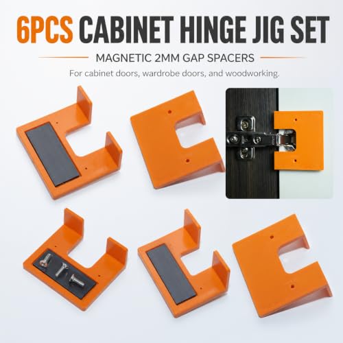 6PCS Cabinet Hinge Jig, Magnetic 2mm Gap Spacer Alignment Tool