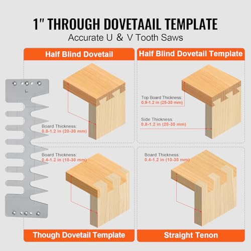 VEVOR Dovetail Jig, 12 in Width, Dove Tailing Router Jigs with 4 Router Bits & 3 Templates, Precise Alignment Dove Tail Jig, Mortise and Tenon Woodworking Tools for Furniture & Wood Cabinet Making
