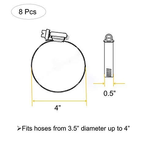 4 Inch Adjustable 304 Stainless Steel Duct Clamps Hose Clamp (8Pcs) - size: 4" -8Pcs