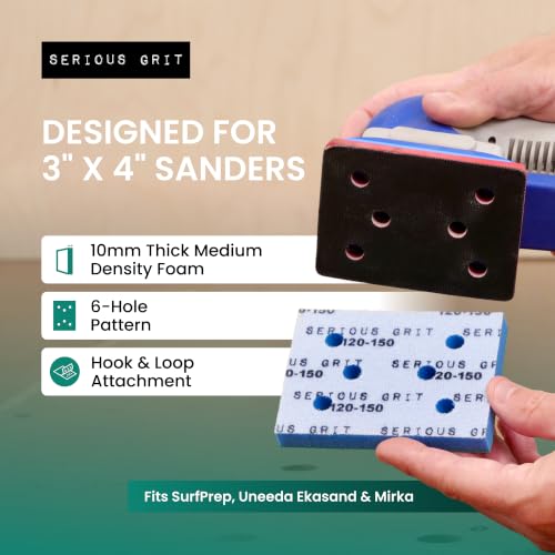 Serious Grit - 3x4 10mm Foam Sanding Pads Assortment - 10 Pack Box - size: Mixed Grit, style: 10mm Foam