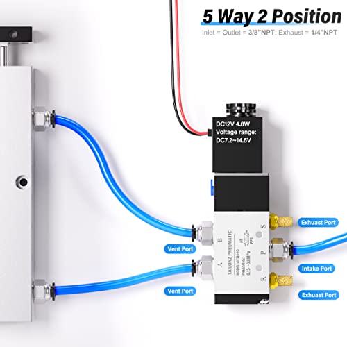 TAILONZ 3/8"NPT DC12V Solenoid Valve 2Position 5Way Outlet wire 4V310-10 - color: Black(DC12V), size: 2 Position 5 Way-3/8"NPT