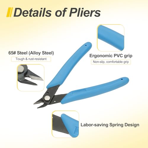 HARFINGTON 5pcs 5" Flush Cut Pliers Small Precision Wire Cutter Side Cutter Diagonal Cutting Pliers for Jewelry Model Electronic 3D Print, Light Blue - color: Light Blue