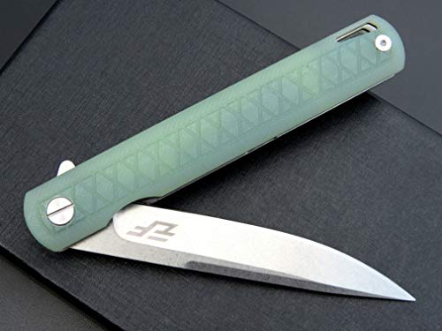 Eafengrow EF16 Folding Knife Flipper Ball Bearing Point D2 Blade G10 Handle with Pocket Clip Everday Carry Pocket Knife Liner Lock Camping Tactical Outdoor Multitool (Jade) - color: jade