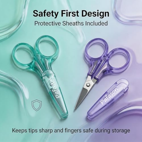 PAFASON Small Travel Sewing Embroidery Scissors Set Curve Straight Tip - color: Green+purple