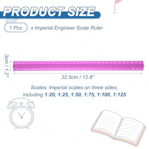 YOKIVE Metric Engineer Scale Ruler, (13 Inch, Rose Red) - color: Rose Red